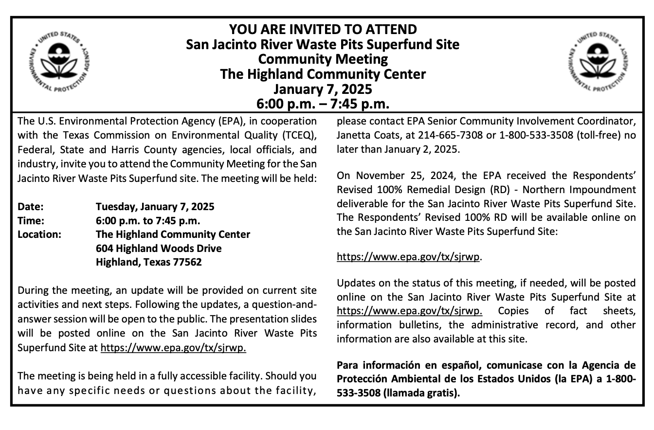 San Jacinto River Waste Pits Public Notice 1-7-2025